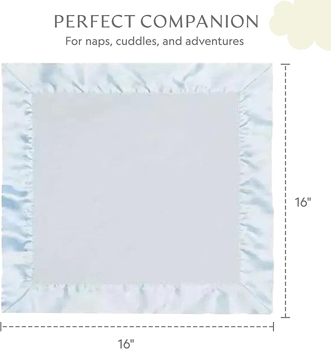 Ultra-Soft Lovey Security Blanket - Baby Essentials, Newborn Essentials, Ultra-Soft Fleece Baby Blanket with Satin Trim – 16" x 16" - Blue