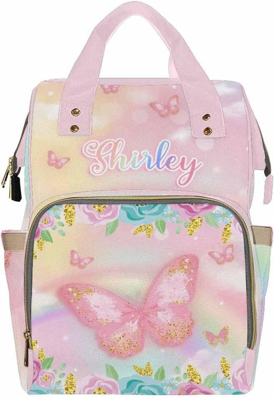 Customized Baby Bag Customize Diaper Bag Customized Gift Casual Daypack Mother's Day Gift Hiking Bag Customized Gift Customized Backpack, Rainbow Butterflies