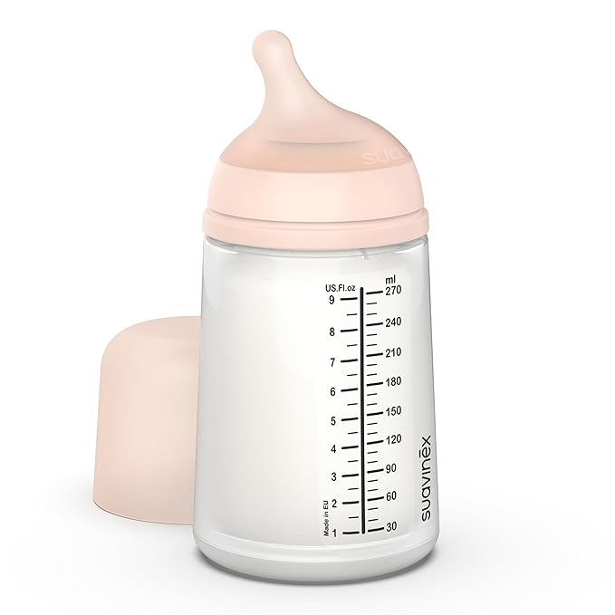 Suavinex Zero Zero Anti Colic Baby Bottle, No 1 Spanish Baby Bottle Brand, Minimizes Bottle Rejection & Nipple Confusion, Perfect for Breastfeeding Babies, 9oz/270mL, Fair Tone, Medium Flow Nipple