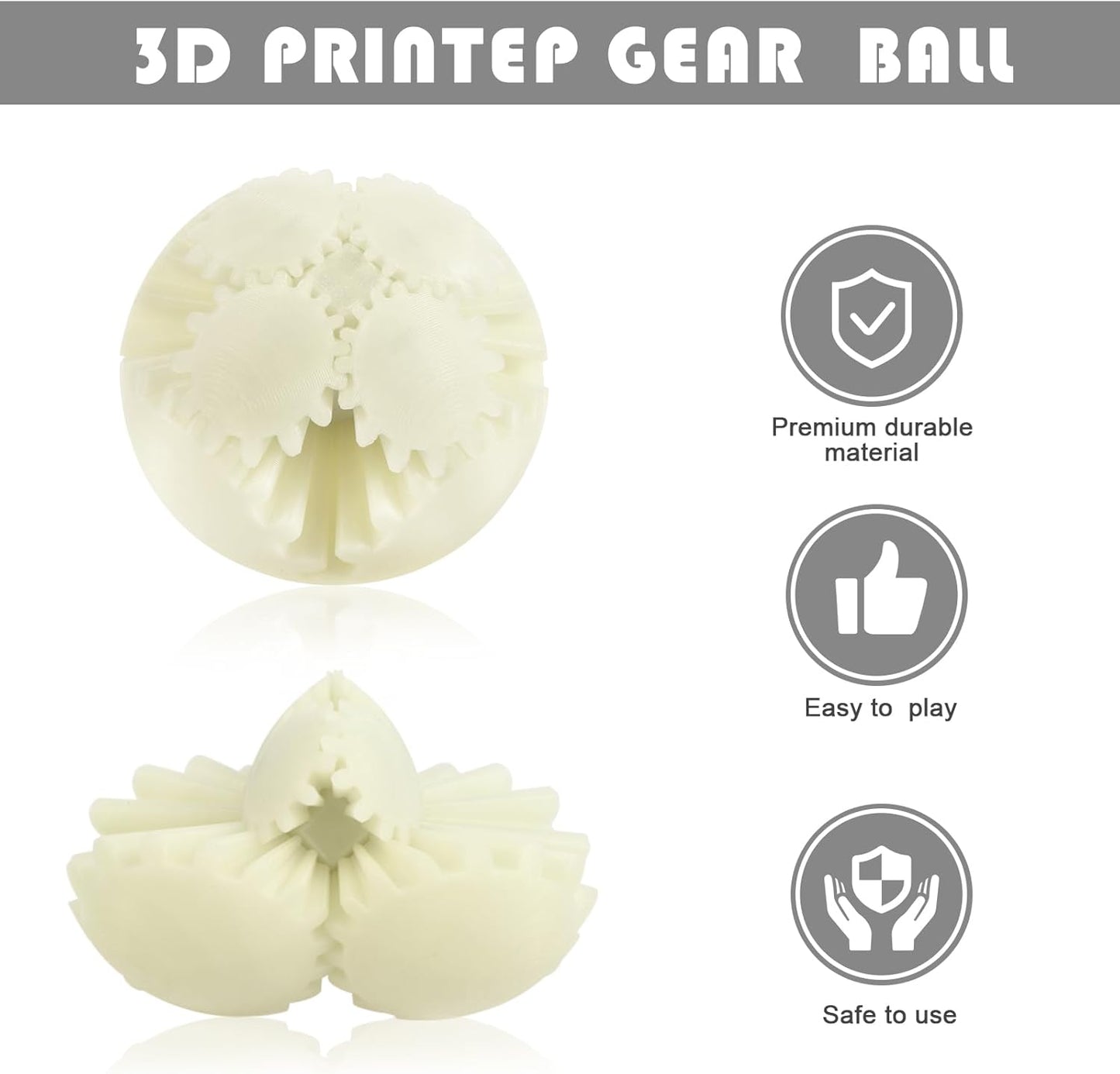 MerryXD Gear Ball Fidget Toy,GearSphere Desk 3D Printed Perfect for Stress and Anxiety Relaxing Fidget Toy Gear Fidget Sphere Activity Gear Ball for Adults Grow in The Dark White