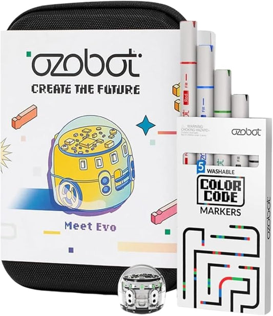 Ozobot Evo Entry Kit: Interactive Coding Robot, Kids Ages 5+, Includes Color Code Markers, Charging Cable, Zip Case, Access to 700+ STEM Lessons - Educators & Parents, No Coding Experience Required
