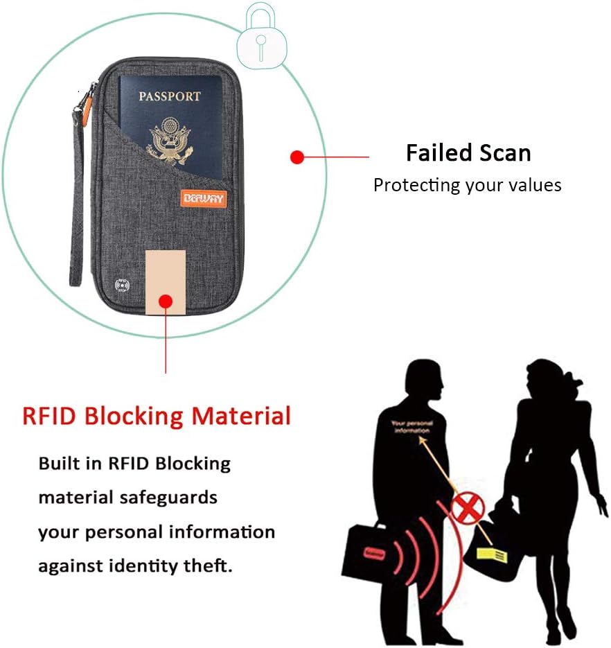 defway Passport Holder Travel Wallet - Family Passport Holder of 4, RFID Blocking Passport Wallet for Men Women, Travel Essentials for Flying, GREY