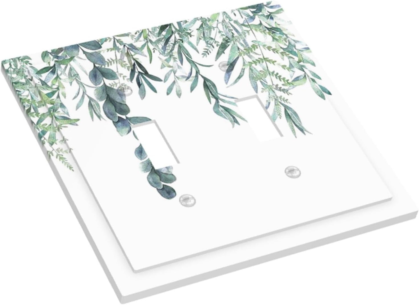 Eucalyptus Leaves Greenery Vine Flowers Simplicity Decorative Switch Plates 2 Gang Double Toggle Outlet Light Switch Cover Wall Plate Electrical Faceplate for Bed Room Living Room Decor