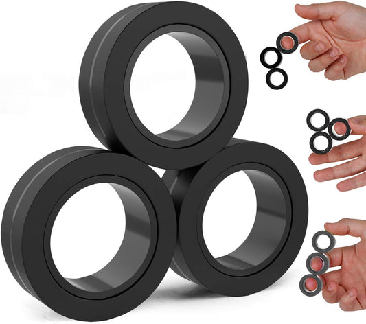BUNMO Magnetic Rings - Fidget Toys Adults - Magnetic Fidget Rings - Endless Hours of Fun - Spin, Connect & Play - Addictive Fidget Toy for Boys & Girls - Great Teen Gift - Black
