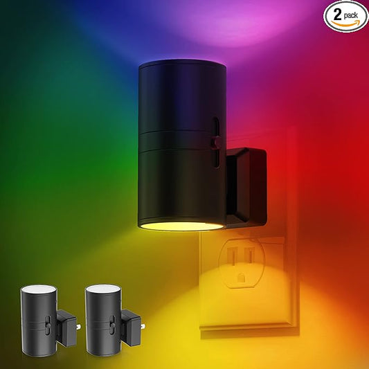 L LOHAS LED Night Light, Night Lights Plug into Wall, Color Changing Nightlight RGB with Light Sensor, Home Decor for Kids Gifts, Halloween, Christmas, Holiday, Hallway Bedroom Kids Room, 2 Pack