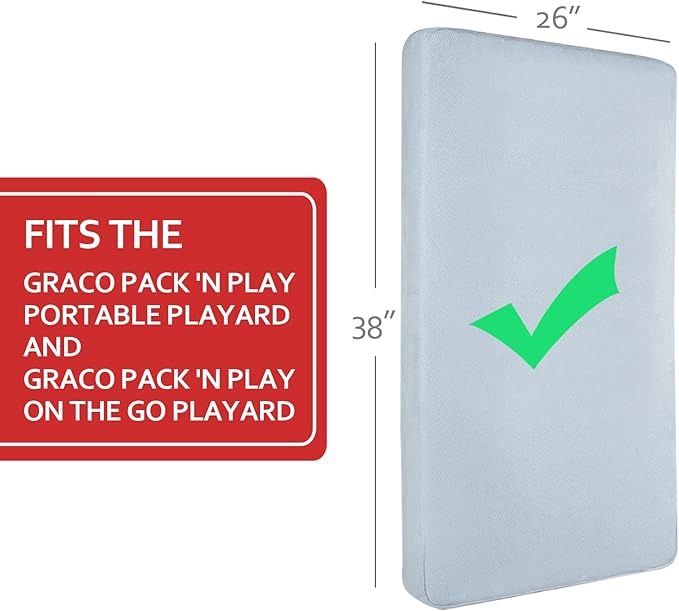 Pack and Play Mattress Pad (6 Sizes), Compatible with Graco Pack and Play On The Go Playard and Portable Playard, Pack and Play Sheets Fitted Waterproof Protector Cover Soft Quilted