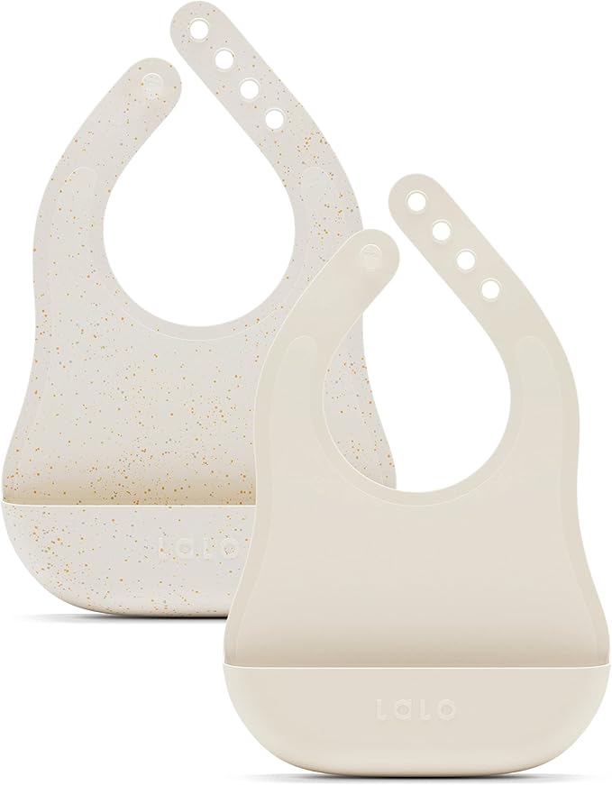 Lalo The Bib - Waterproof, Non-Toxic Silicone Baby Bib with Adjustable Neck Band & Silicone Food Pouch Catcher, Set of 2
