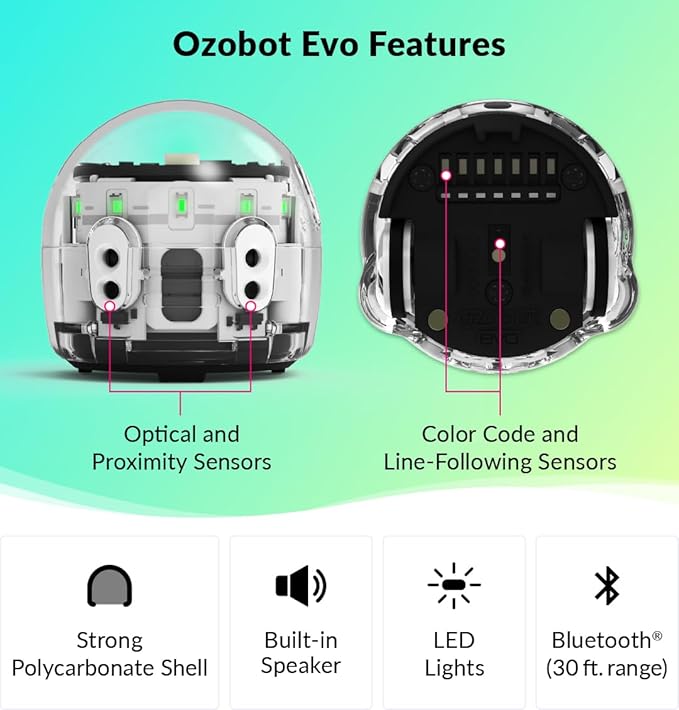 Ozobot Evo Entry Kit: Interactive Coding Robot, Kids Ages 5+, Includes Color Code Markers, Charging Cable, Zip Case, Access to 700+ STEM Lessons - Educators & Parents, No Coding Experience Required