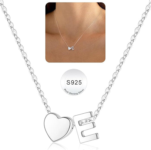 Turandoss S925 Sterling Silver Heart Initial Necklaces for Girls Teen Girls, Dainty S925 Sterling Silver Tiny Heart Initial Necklace Letter Necklaces Trendy Jewelry Gifts for Girls Teen Girls