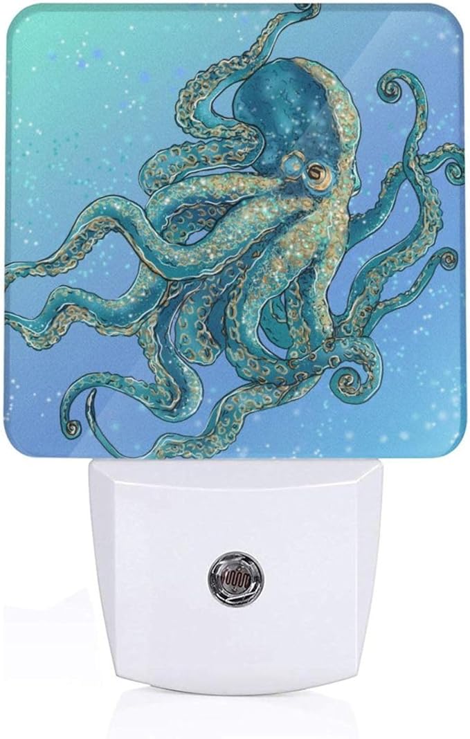 Led Night Light, Blue Octopus Decorative Plug in Nightlights,with Smart Auto Dusk to Dawn Night Light for Bedroom, Kitchen, Nursery, Bathroom