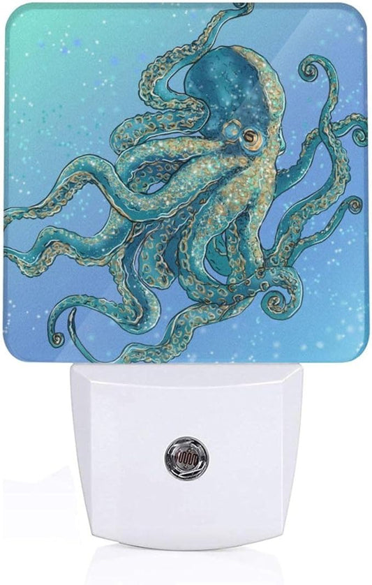 Led Night Light, Blue Octopus Decorative Plug in Nightlights,with Smart Auto Dusk to Dawn Night Light for Bedroom, Kitchen, Nursery, Bathroom