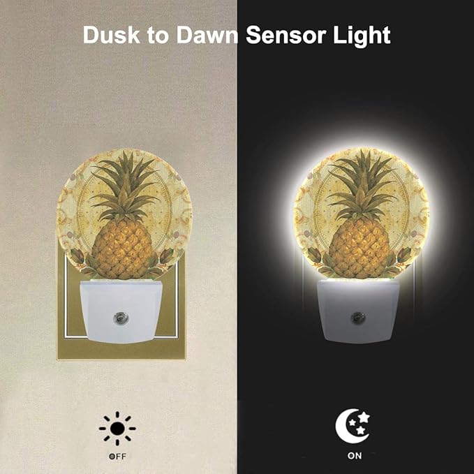 EKOBLA Boho Pineapple Night Light Summer Cute Fruits Pattern Night Lights Plug into Wall with Smart Light Sensor Home Indoor Bedroom Kitchen Decor LED Plug-in Nightlights