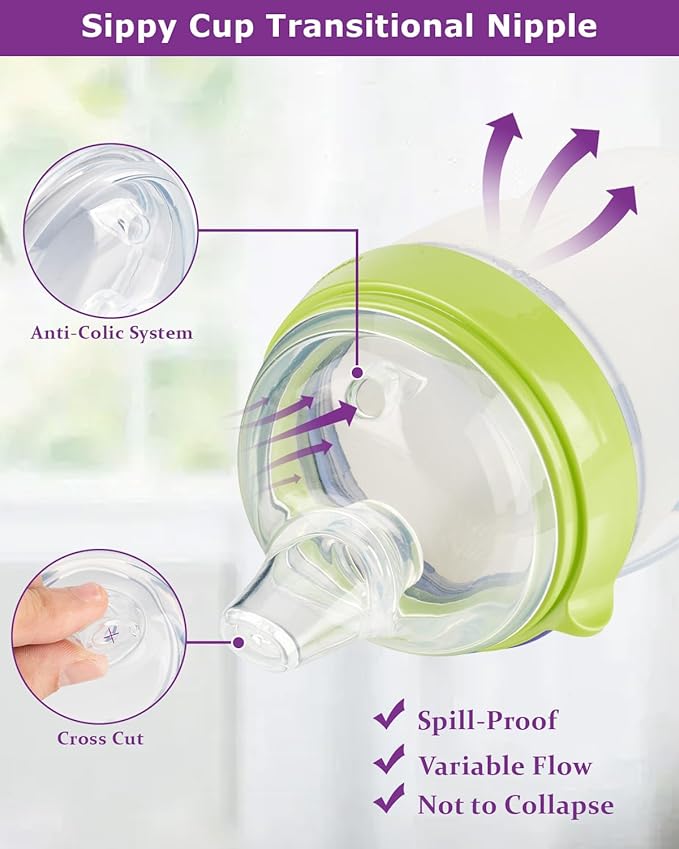 Sippy Spout Nipples for Comotomo Baby Bottles,100% Soft Silicone Sippy Cup Nipples,Variable Flow Conversion Nipple,6+ Months,4 Count