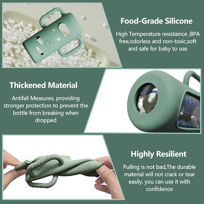 4 Pack Silicone Sleeves for Dr. Brown's Glass Bottles - Drop Protection Bottle Sleeves,Compatible with Dr. Brown's Newborn Glass Bottles,with Silicone Handles,8 oz