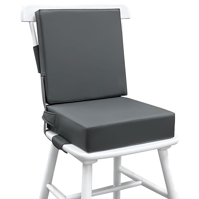 Booster Seat for Dining Table, PU Anti-Scratch Easy Cleaning Kids Toddler Booster Seat for Table, Portable Travel Increasing Cushion for Chair - Dark Grey