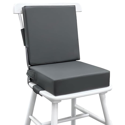 Booster Seat for Dining Table, PU Anti-Scratch Easy Cleaning Kids Toddler Booster Seat for Table, Portable Travel Increasing Cushion for Chair - Dark Grey