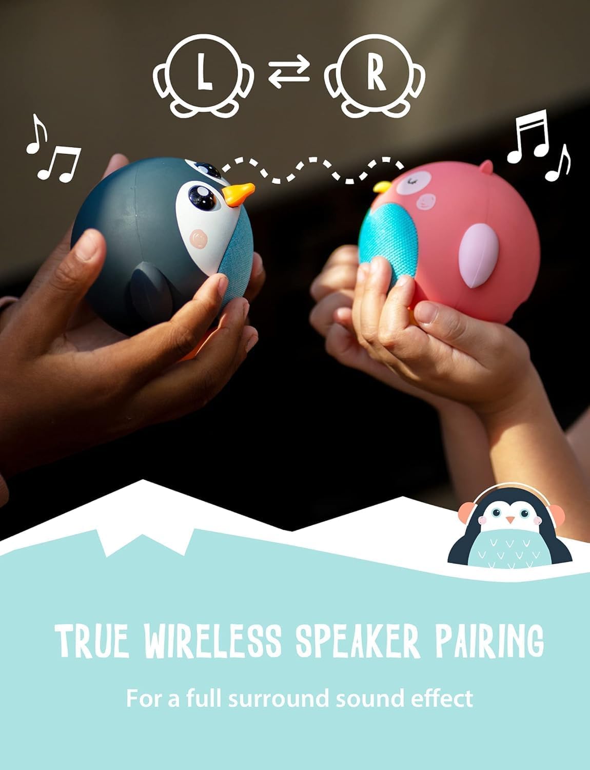 Kids Bluetooth Speaker Boys and Girls with Microphone, Mini Bluetooth Speaker Portable Wireless, 60 Day Battery, for Home, Outdoor and Travel, Works with iPhone and Android – Pepper Penguin