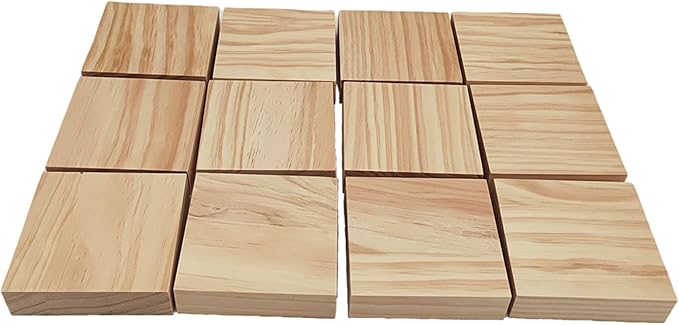 12PCS Unfinished Wood Square Blocks for Crafts, 4x4x1in Blank Wooden Squares Pine Wood Boards for Wood Carving,DIY Wood Coasters,Painting & Burning