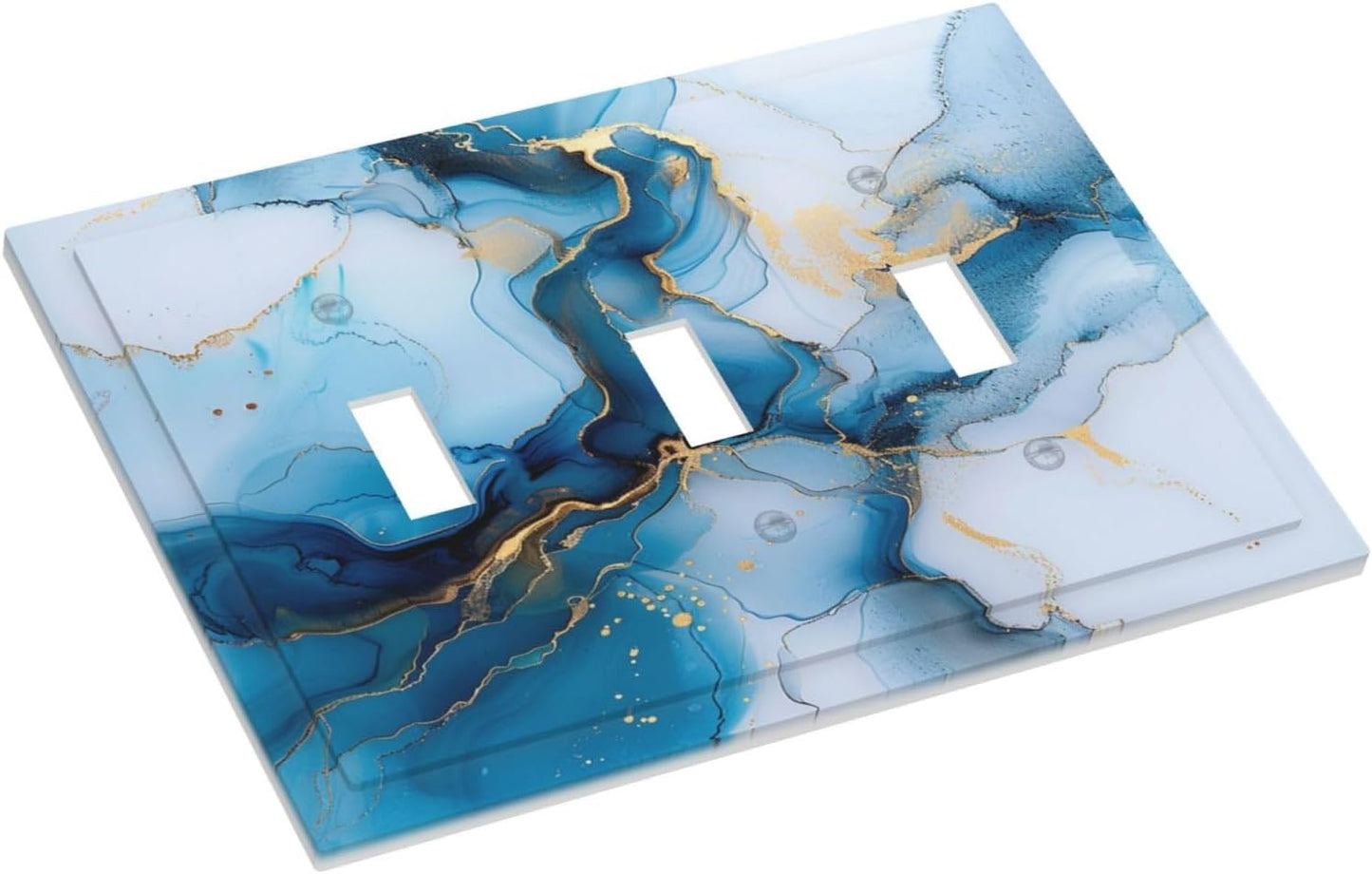 Decorative Switch Covers Plate Modern Abstract Blue Gold Line Marble 3 Gang Artistic Wall Plate Unique Triple Toggle Light Switch Plate Jumbo Faceplate for Kitchen Bedroom Home Decor