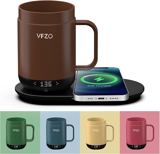 16Oz Temperature Control Smart Mug, Self Heating Coffee Mug LED Display, 180 Min Battery Life - Hot up to 149℉ Fast Wireless Charger Base Improved Design coffee serving sets mug(16oz, Coffee)