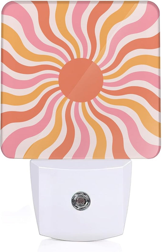 Boho Sun Night Light with Dusk to Dawn Light Sensors, Plug-in Wall Led Night Lights, Energy Efficient Lamp for Bedroom/Bathroom/Kitchen/Hallway/Stairs