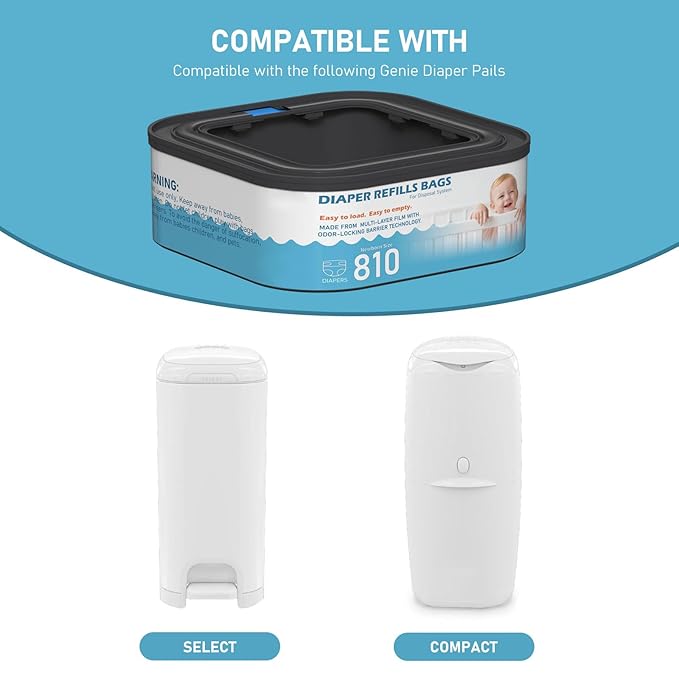 Jumbo Square Refills Disposal Bags Refill Compatible with Diaper Genie Compact and Select Pails (Not Fit Classic Version Pails), Hold Up to 810 Newborn-Sized Diapers Per Refill, Pack of 5