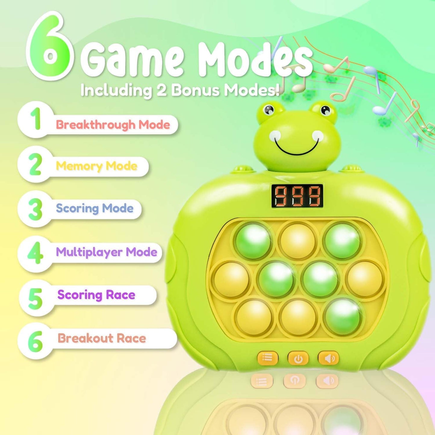 Marlo & Buzz Fast Push Game Toy with Popit Game Controller, Pop Fidget Animal with LED Screen - Sensory and Memory Console, Quick Bubble Light Toy, Pocket Games (Frog)