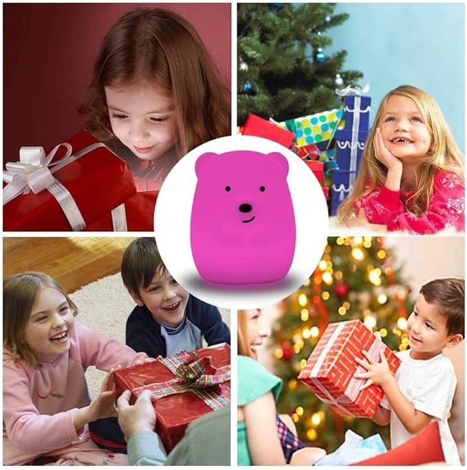 Night Light for Kids, Bedside Lamp for Children, Baby Nursery Lamp for Breastfeeding Safe, Break Resistant, Eye Caring, Adjustable Brightness & Color, Touch Control, Child Gift - Medium Bear