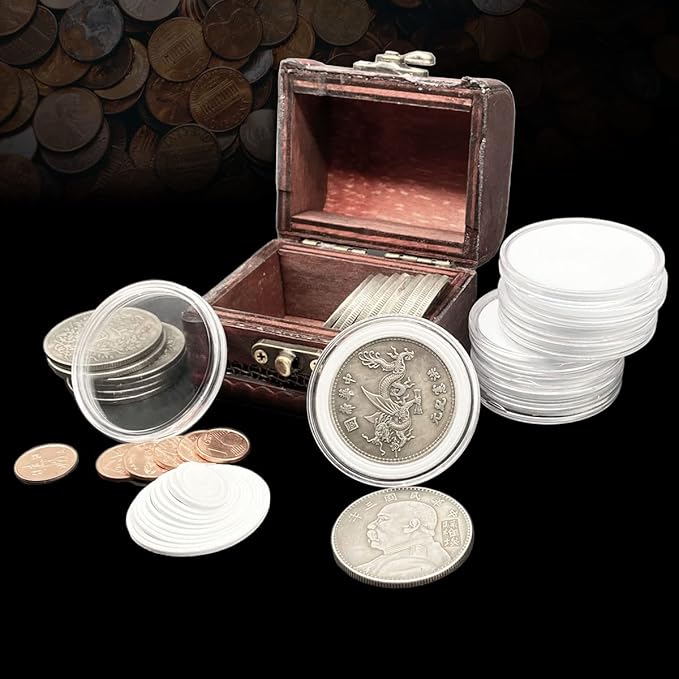 100 Pcs 46mm Silver Dollar Coin Holder Capsules and 15 Sizes(Match All 12-46mm) Protect Gasket for Collection Supplies,Plastic Coin Case with Storage Organizer Box for Collectors and 6 Pcs Coin Flip