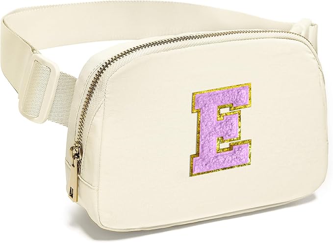 Gitus Gifts for 8 9 10 11 12 Year Old Girls Belt Bag Fanny Pack Crossbody Bags with Initial Letter Patch Cute Stuff Birthday Gifts for Teen Girls Women Personalized Trend Stuff (Ivory-E)