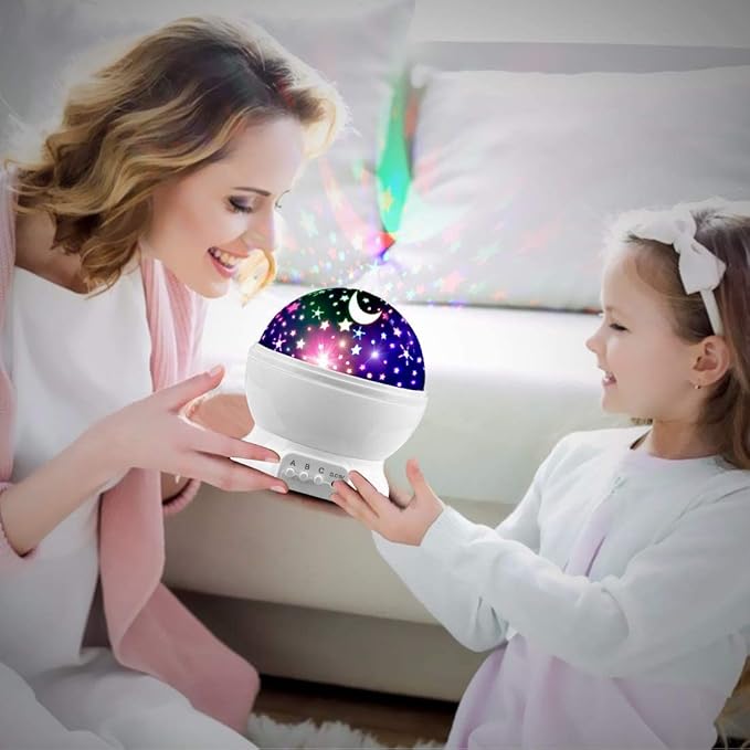 Star Projector Night Lights for Kids, Fun Gifts for 1-4-6-14 Year Old Girl and Boy, Projection Lamp for Kids Bedroom Ceiling, Stars and Moon for Child Asleep Peacefully (White)