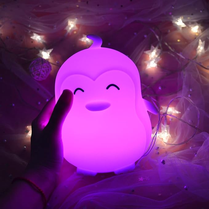 Large Penguin Night Lights for Babies Bedroom Light, lamp Kids, Toddler Nursery lamp Soft Decorative Lamps - Break Resistant, Eye Caring, Adjustable Brightness & Color, Time Setting - Large