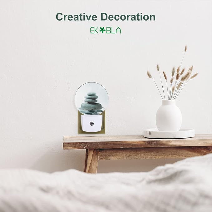 EKOBLA Zen Stones Night Light Oriental Spa Peaceful Meditation Night Lights Plug into Wall with Dusk to Dawn Sensor LED Lamp for Men Women Birthday Housewarming Christmas Gift
