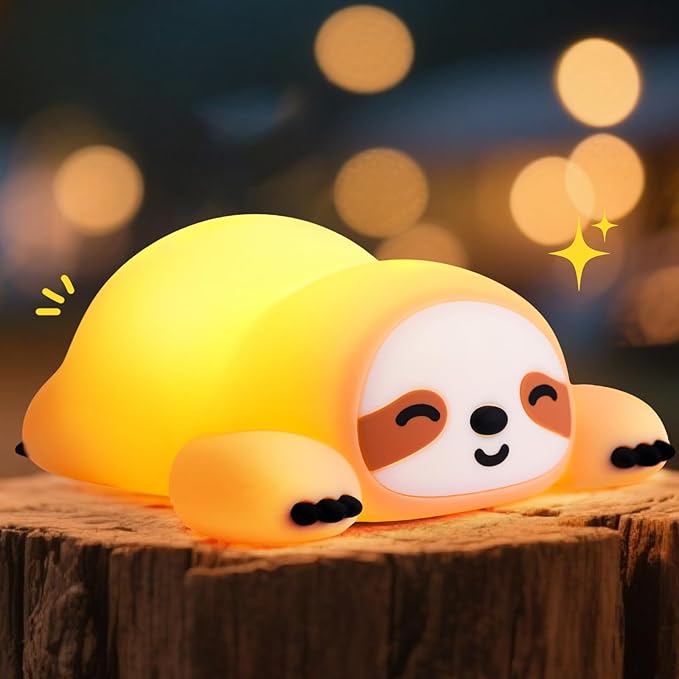 Cute Sloth Night Light for Kids, 3-Level Dimmable Nursery Nightlight, Silicone Squishy Light Up Sloth Gifts, Rechargeable Bedside Touch Lamp for Breastfeeding Toddler Baby Kids Decor