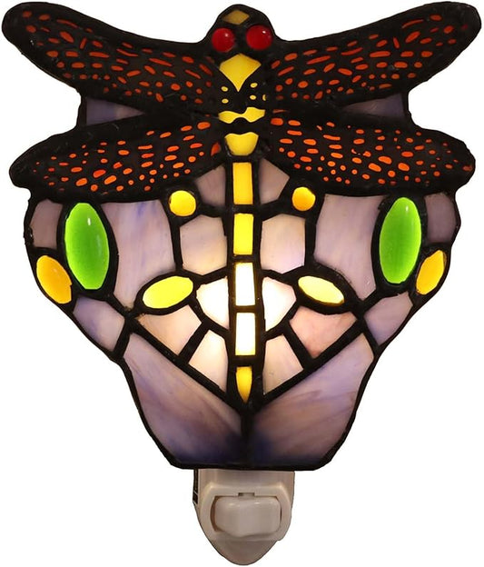 Bieye L10931 Tiffany Style Stained Glass Dragonfly Wall Lamp with Plug-in Night Light Socket for Home Decor (Blue)