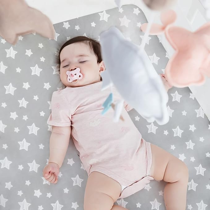 Crib Sheets & Waterproof Crib Mattress Protector for Boys 4 Pack Set, Viscose, Waterproof Crib Sheets Mattress Pad Cover, Grey & Pink