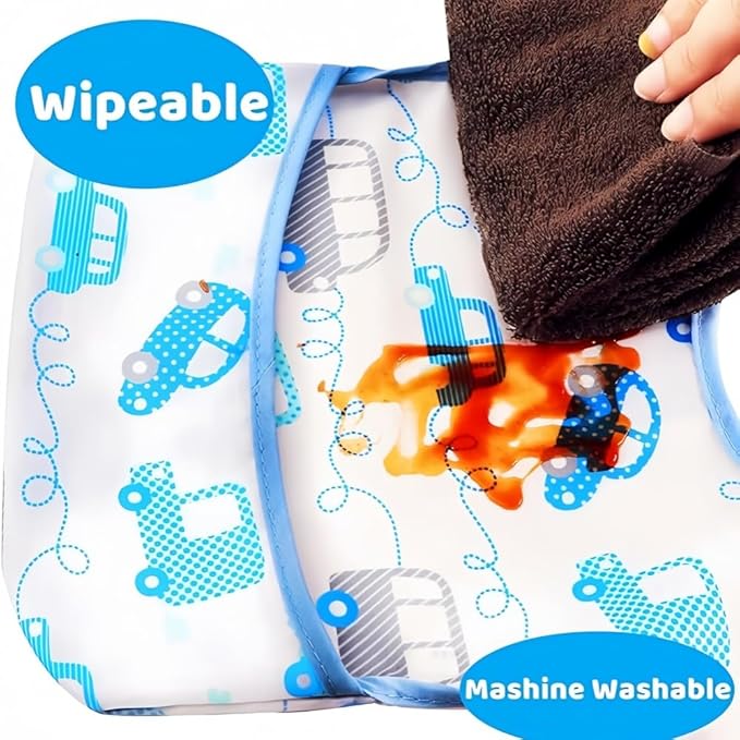 Baby bibs Waterproof Toddler bib - Feeding bib with Pocket for Infant Boy Girl Washable 6-36M