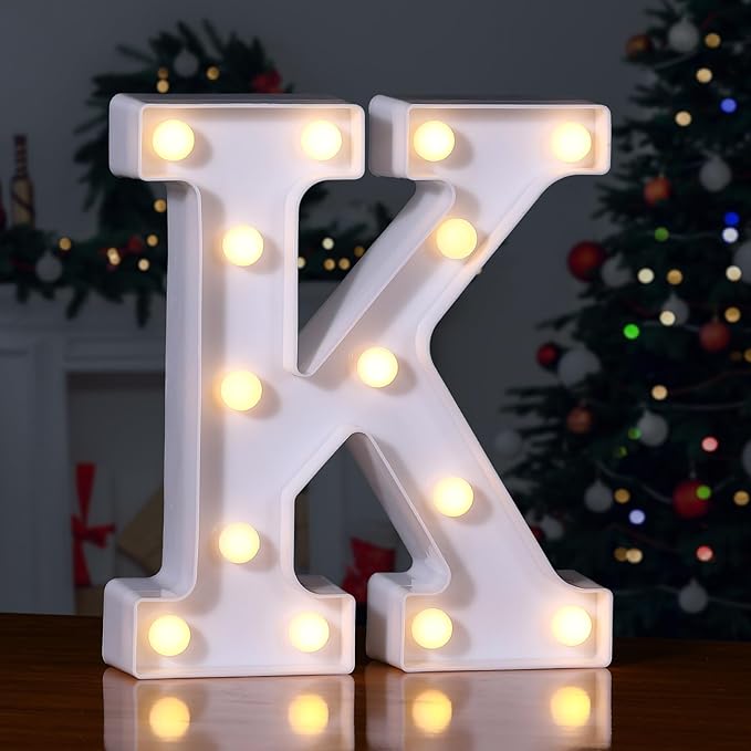 Foaky LED Letter Lights Sign Marquee Light Up Letters Sign for Night Light Wedding/Birthday Party Battery Powered Christmas Lamp Home Bar Decoration(K)