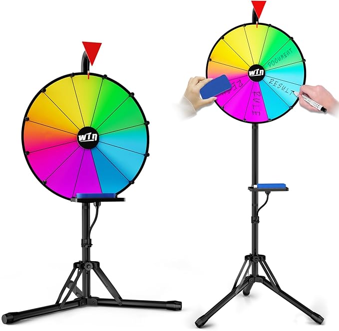 16 Inch Prize Wheel,Spinning Wheel with Adjustable Folding Tripod Floor Stand,12 Slots,1Bracket, Dry Erase Kit - Wheel of Fortune Game for Carnival, Casino & Trade Show.