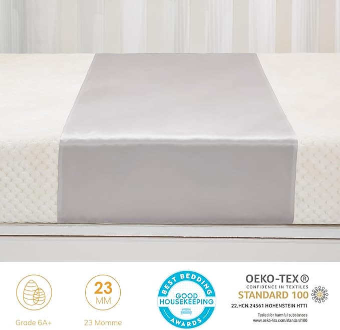PROMEED 2 Pack Baby Silk Bassinet Sleeve, 23 Momme Pure Silk Cot Semi Sheet, Adjustable for All Standard Bassinet/Cradle/Cot/Crib Mattress (Light Grey)