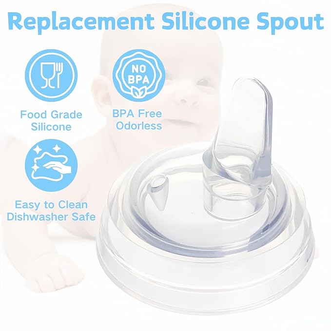 Sippy Spout Nipples Compatible with Philips Avent Natural Bottles, My Grippy Spout and Natural Trainer Sippy Cup, Soft Clear Food Grade Silicone Replacement Spouts, Leak-Proof, BPA Free, 4 Count