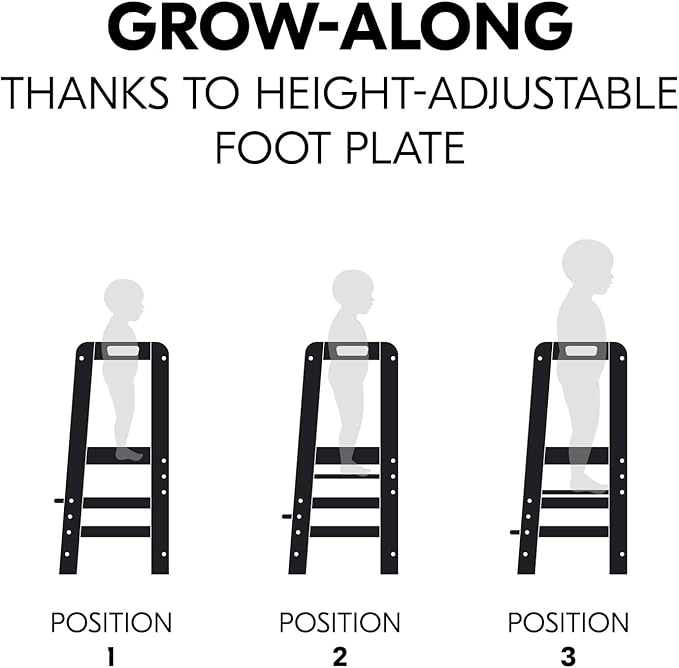 Hauck Learn N Explore Montessori Toddler Tower, Adjustable Wooden Kitchen & Bathroom Step Stool Helper for Home Use with Kids Ages 1+, Black