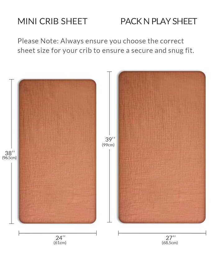 Pack and Play Sheets for Baby Boys and Girls 39"x27"x3", Neutral Muslin Cotton Pack N Play Mattresses Sheet with Boho Style, Soft and Breathable Comfort (Brick)
