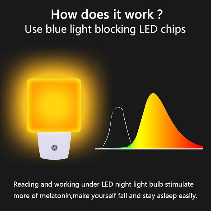 KINUR Night Lights Plug into Wall, UL Listed Soft Warm Amber Color Dusk to Dawn Sensor Plug in Night Light for Baby, Kids, Adults, Bedroom, Hallway, Kitchen, Bathroom, Stairs 2 Pack