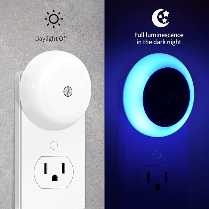KINUR 6 Pack Blue, LED Night Lights Plug into Wall with Dusk to Dawn sensors, Plug in Night Lights for Kids Room, Bedroom, Bathroom, Baby Nursery,Stair Lights, Hallway Light