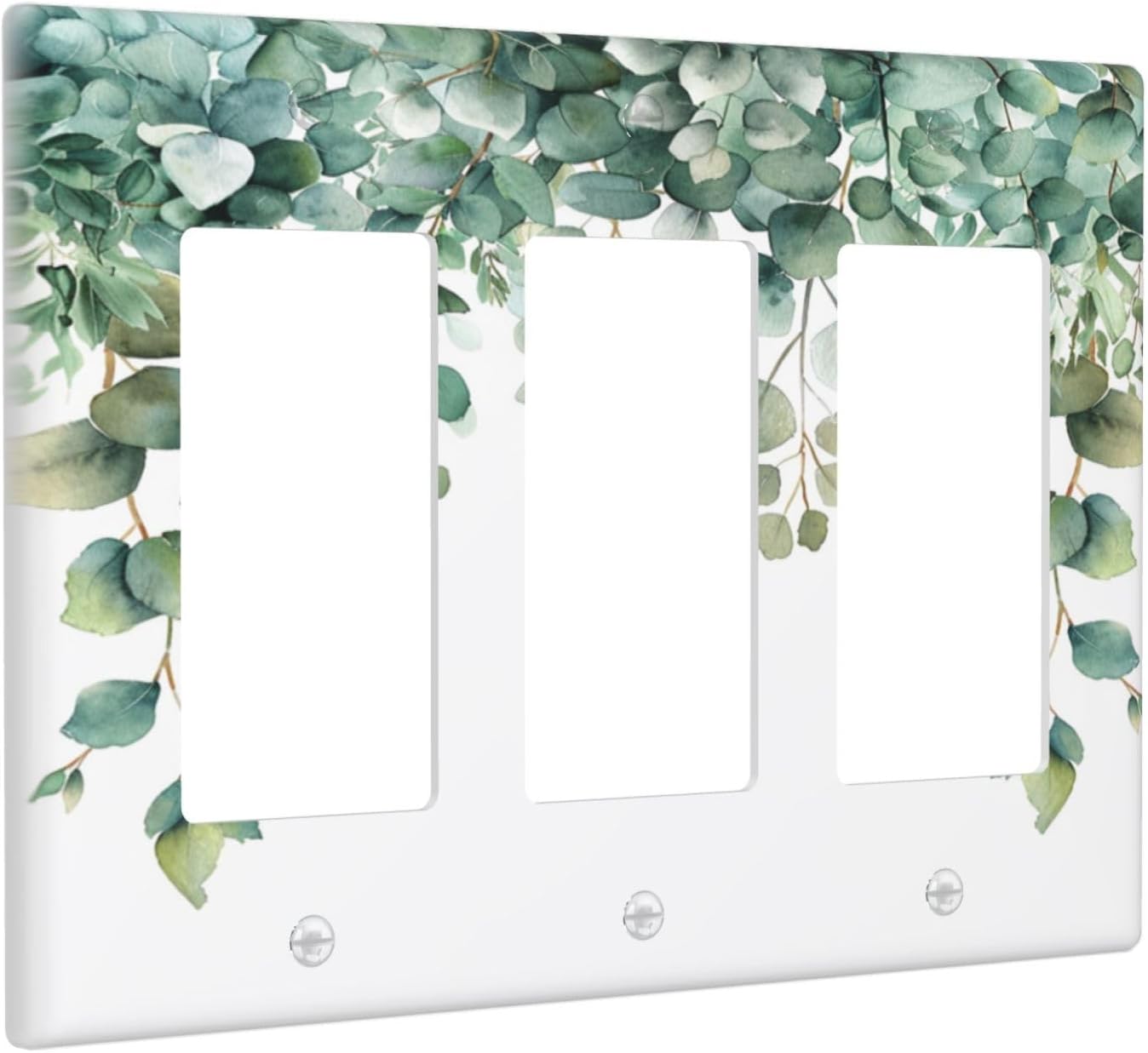 Decorative Outlet Covers Rustic Green Eucalyptus Leaves 3 Gang Wall Plate Triple Rocker Light Switch Cover Plate Jumbo Electrical GFCI Faceplate for Country Bedroom Home Decor