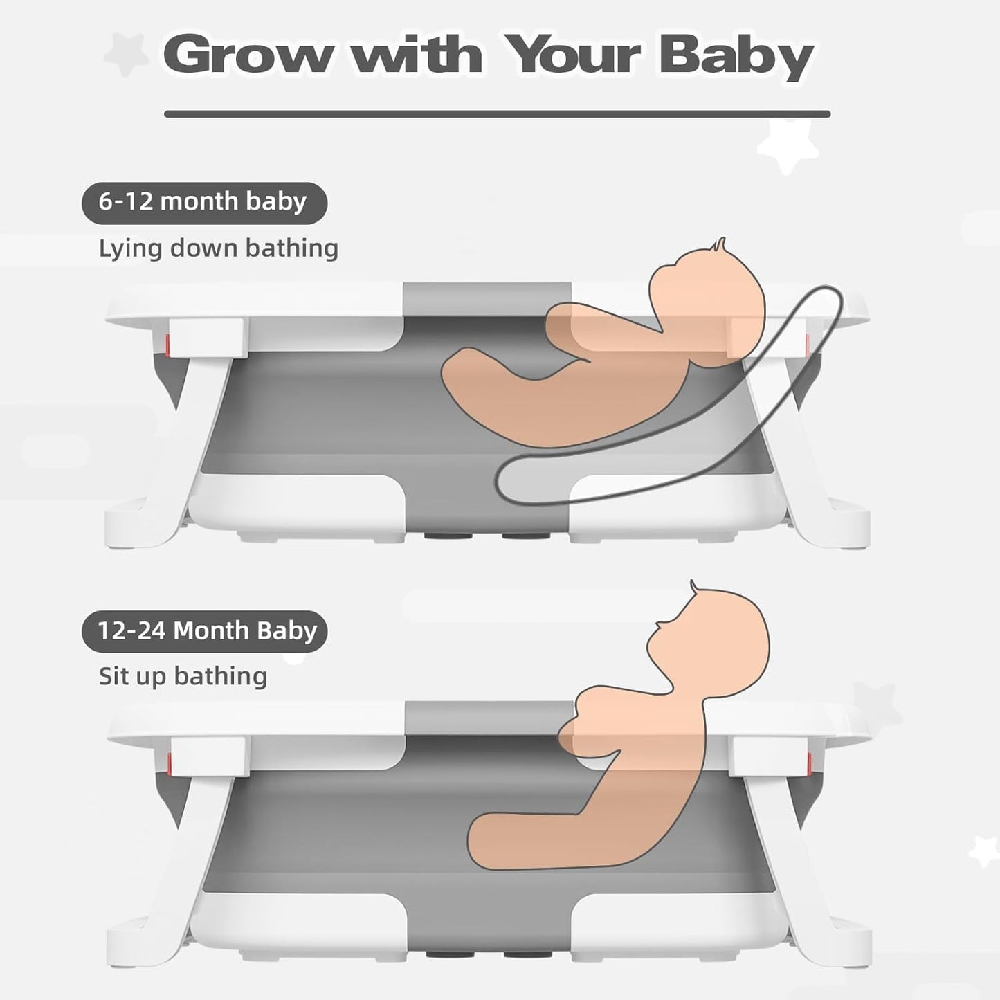 Collapsible Baby Bathtub,Baby Bath Tub with Soft Cushion & Thermometer,Baby Bathtub Newborn to Toddler 0-36 Months,Portable Travel Baby Tub