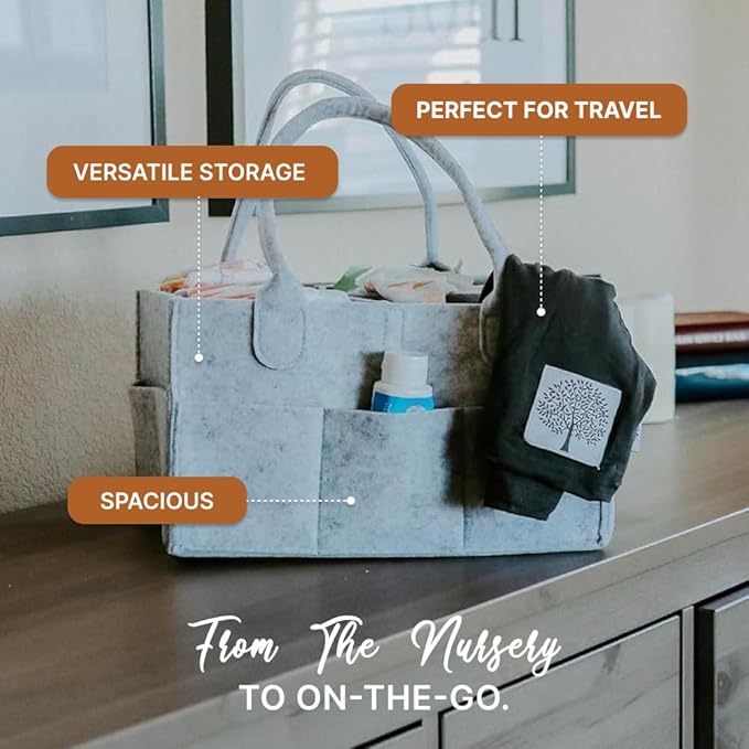 Parker Baby Co. Diaper Caddy - Nursery Storage Bin and Car Organizer for Diapers and Baby Wipes - Gray, Large