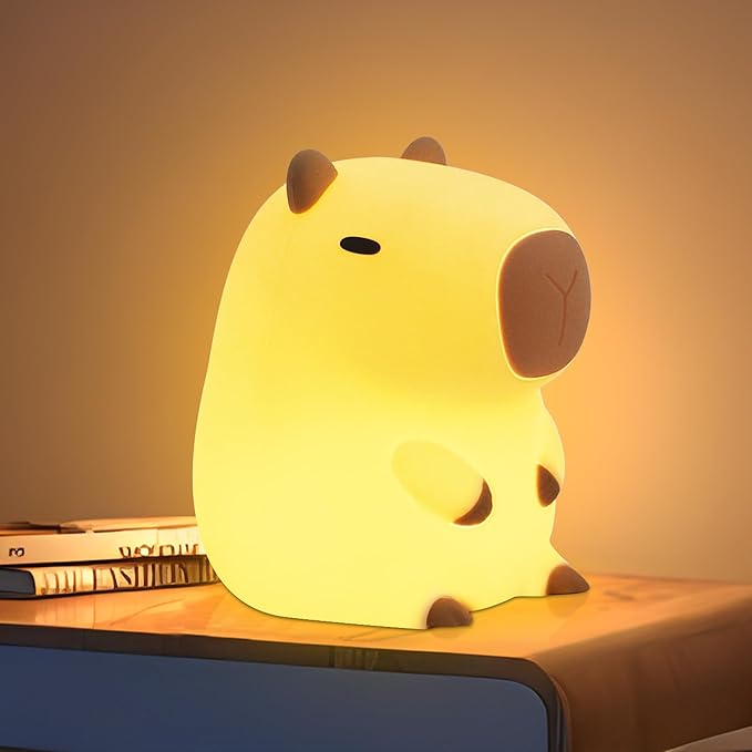 Cute Capybara Night Light, Capybara Gifts for Kids Friends, Silicone Animal Nursery Lamp with Rechargeable Timer Dimmable, Perfect Birthday Christmas Easter Gift, Best Home Bedroom Decor
