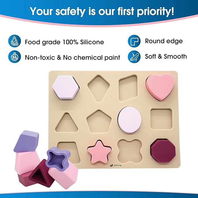 Jispring [100% Silicone] Shape Puzzles for Dementia, Products for Elderly, Cognitive Matching Games, Fidget Sensory Toys for Alzheimers, Dementia Activities for Seniors, Anxiety Relief Tiles